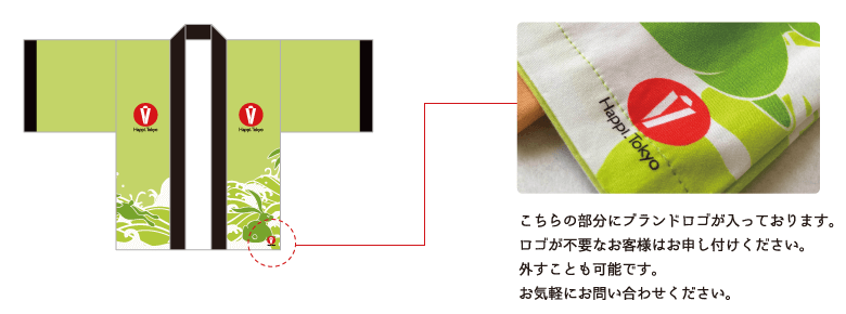 こちらの部分にブランドロゴが入っております。ロゴが不要なお客様はお申し付けください。外すことも可能です。お気軽にお問い合わせください。